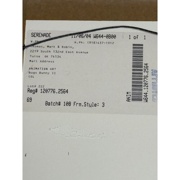 2004 Warner Bros Bugs Bunny II Limited Edition Sericel Animation Cel 8" x 6" - Picture 4 of 4